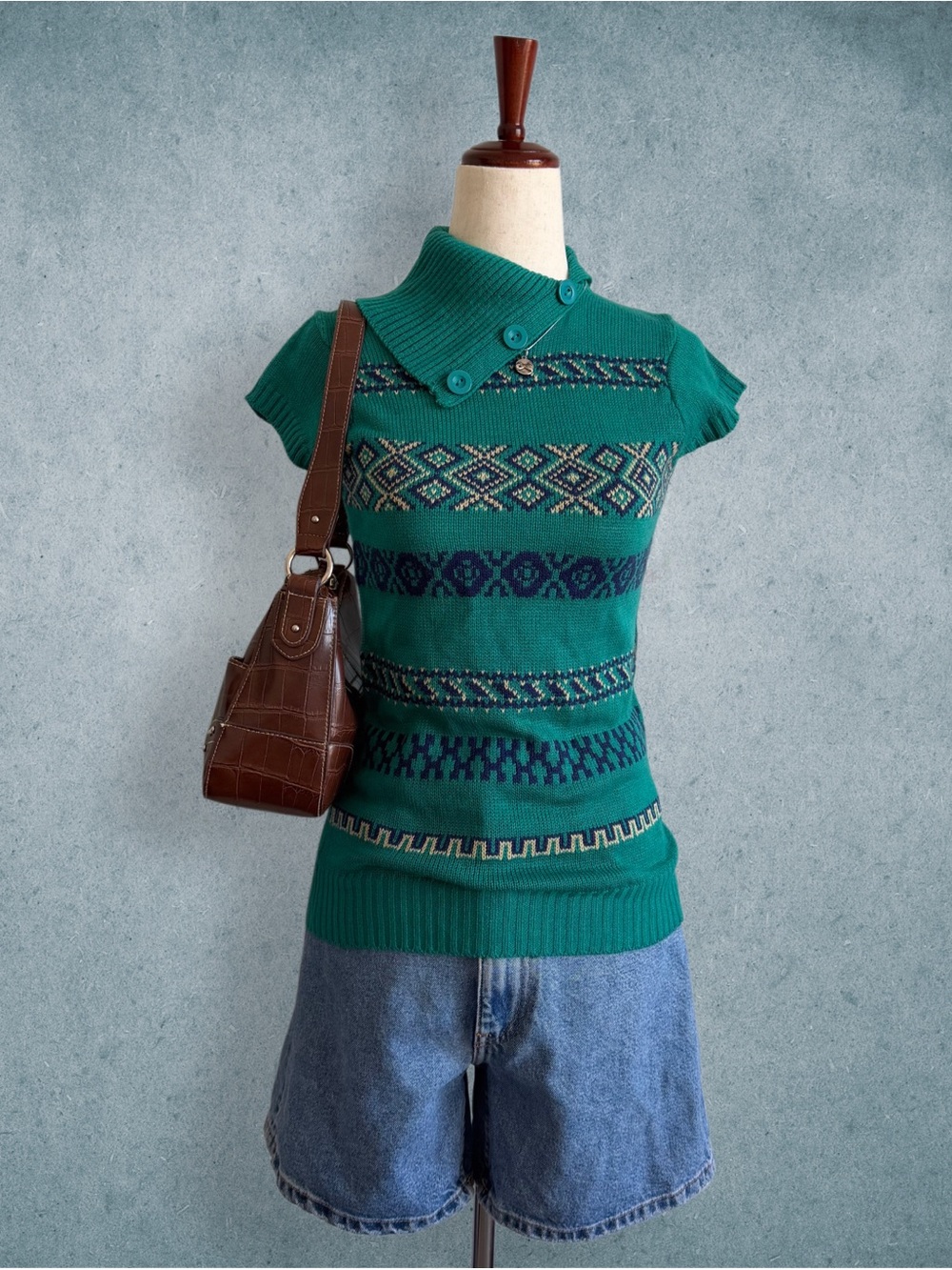 blue aztec print knit turtleneck - size m (10/12)